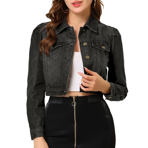 Veste en jean pour femme veste courte noire boutonnée taille M confortable