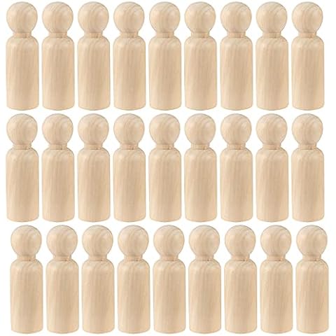 HAKZEON 40 Pack 3-1/2 Inches Unfinished Wooden Peg Dolls, Decorative Wooden Peg Doll People, Wooden Peg Doll Body for Painting, DIY Craft Art Projects, Decoration Toy, Peg Game Cover