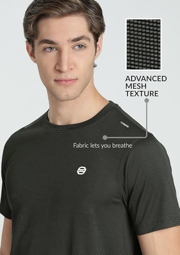Image of Pump'd Men's Solid Textured Activewear Regular Fit Sports | Activewear | Running | Gym | Plain T-Shirt | Round Neck