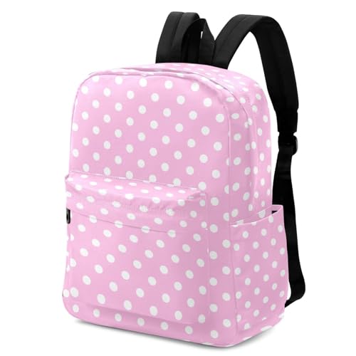 Peystean Cute Pink White Polka Dots Large Canvas Backpack Durable
