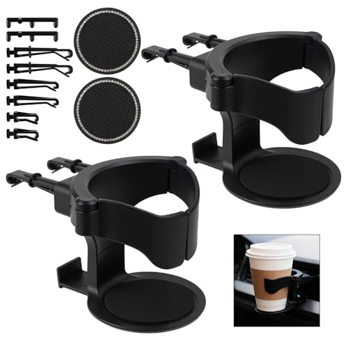 Kuvarix 2 Pièces Porte Gobelet Voiture Réglable avec 2 sous-Verres en Silicone Diamant, Destiné aux Bouches D'aération de Voiture, pour Tasses à Café et...