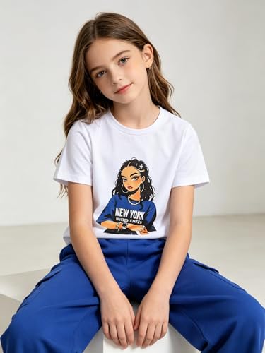 Image of Ayzozuy Kid Girl Clothes Outfits Figure Letter Graphic Tee Top + Flap Pocket Pants 2PC Clothing Set