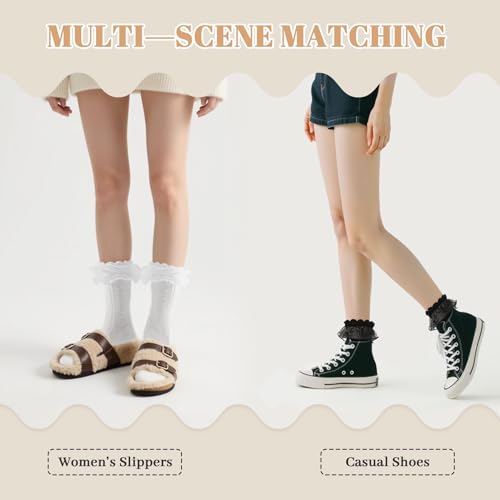 Image of Komorebi Ruffle Socks Woman-Lace Frilly Socks Women-Soft Cotton Cute Sock for Women Girls