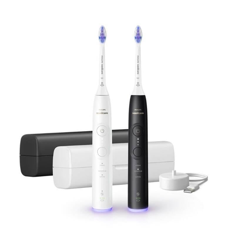 Philips 6500 Series Sonicare spazzolino elettrico sonico con base di ricarica e custodia, 3 livelli di intensit?, sensore di pressione confezione da 1 spazzolino bianco e 1 spazzolino nero HX7419/01