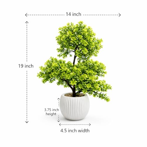 Image of Artificial Boxwood Topiary Bonsai with Ripped Pot, Decorative Indoor Faux Plant for Living Room, Home, Office, Tabletop, L1 (Pack of 1)