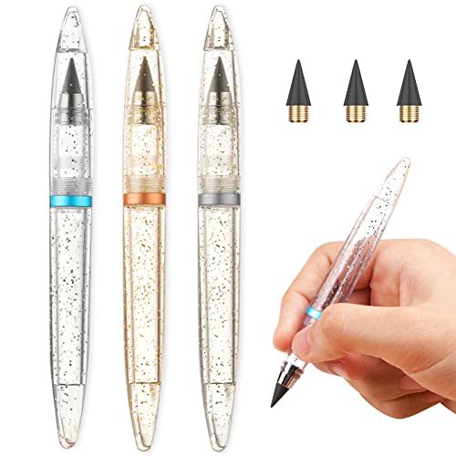 Ainiv Inkless Pencil, 3PCS Infinity Pencil Everlasting Pencil with Extra 3 Replaceable Nibs, Starry Infinite Pencil Forever Pencil for Drawing, Drafting, Home Office School Writing Drawing