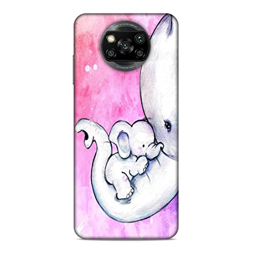Image of Printed Mobile Back Hard Case Cover for Xiaomi Poco X3 | Cute Elephant, Baby Elephant, Mom's Love -2202