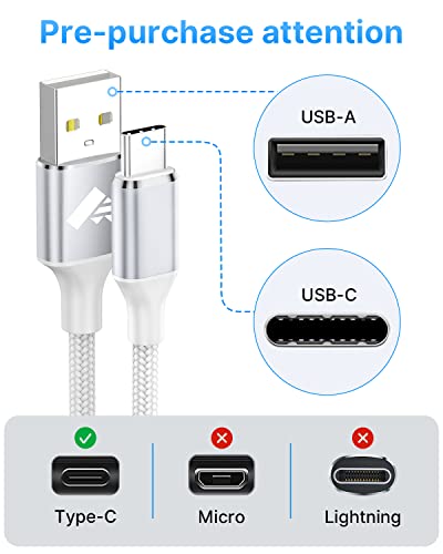 USB C Cable [6ft] Type C Charger Cable 3.1A Fast Charging Nylon Braided USB A to USB C Charge Cord for Samsung Galaxy S25 S24 S23 S22 S21 S20 A12 A13 A14 A15 A16 A32 A53 5G Android Phone Tablet PS5 LG