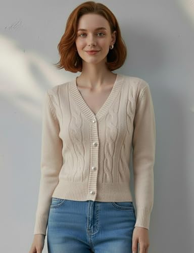 Image of Women's Casual Slim Fit Cardigan Sweaters Long Sleeve Button Down Lightweight Waist Length