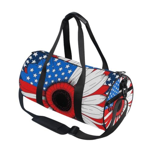 Bolsa de deporte para hombres y mujeres con estampado de girasol patriótico
