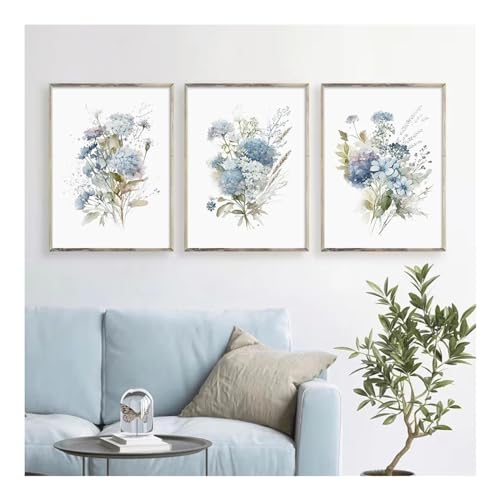Affiche plante mur art salon triptyque bleu aquarelle JGGXHM grand tableau chambre à coucher