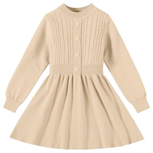 Toddler Baby Girl Sweater Dress Long Sleeve Girls Christmas Knitted Button Front Dress Fall Winter
