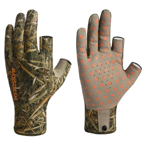 BASSDASH UPF 50+ Unisex Camo Hunting Gloves Fingerless Lightweight HG03