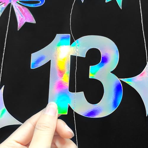 Image of Iridescent 13th Bow Birthday Decorations Glitter Conquette Bow Garland Streamer Banner Backdrop for Girls Boys Happy 13th Birthday Official Teenager Cheers to 13 Years Old Anniversary Party Supplies