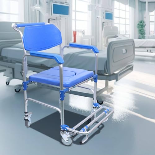 Komoda Krzesło toaletowe 330lbs Komoda nocna z wyściełanym siedziskiem i fotelem prysznicowym z pedałem, z kółkami i zdejmowanym