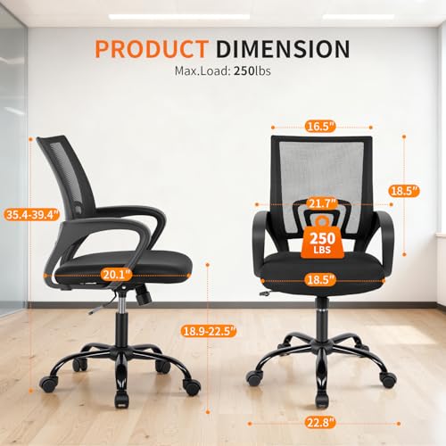 BestOffice Office Chair Ergonomic Cheap Desk Chair Mesh Computer Chair Lumbar Support Modern Executive Adjustable Stool Rolling Swivel Chair for Back Pain (Black) - Thumbnail 3