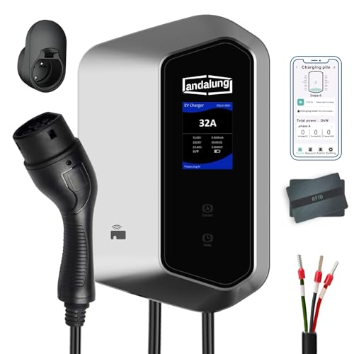 andalung Caricatore EV 7kW, 200-250V monofase, Tipo 2, 6-32A, Cavo da 10 m, WiFi e Bluetooth, IP65, Adatto per Tutti i Veicoli elettrici