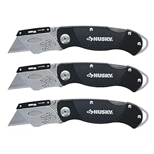 Folding Sure-Grip Lock Back Utility Knives Multi Pack (3 Piece Set: 3 x Husky Knives w/Blades) (Colors Vary) (Multi Pack)