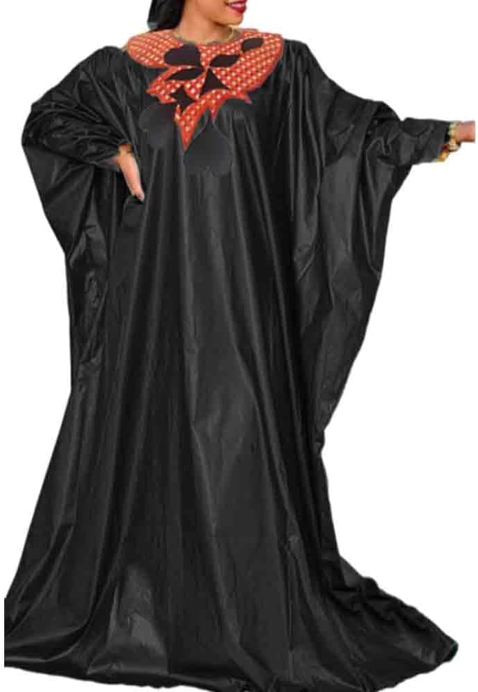 African Women Bazin Riche Long Dresses Embroidered Dashiki Robe Boubou with  Scarf Femme Traditional Wedding Party Clothing (Black) at Amazon Women's  Clothing store