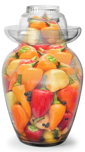 Large Traditional Sichuan Chinese Glass Fermenting Jar with Water Seal Airlock Lid, Glass Fermentation Crock for Pickling, Kimchi, Sauerkraut, and Fermentation (4.5 Liter, 155 Oz, 1.21 Gallons)