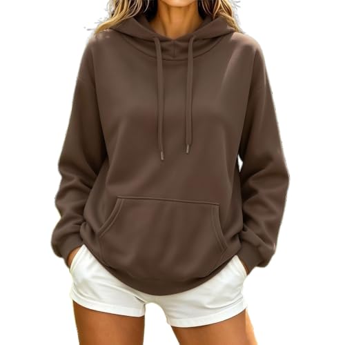 Sfascumop Hoodies For Women Oversized Fall Sweatshirt Pullover Casual Fleece Long Sleeve Sweaters Winter Outfits Y2K Clothes Coffee X-Large