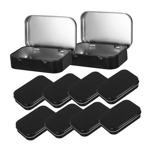 TOYANDONA 10pcs Black Metal Tin Boxes with Hinged Flip Lid Rectangular Storage Containers for Game Cards Candy Tea Leaves Scratch Resistant Organizer for Home and Trading Cards