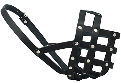 Real Leather Dog Basket Muzzle #112 Black (Circumference 13", Snout Length 3") Bulldog, Boxer - Thumbnail 3