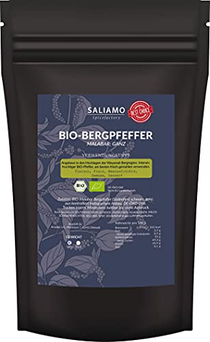 100g BIO-Bergpfeffer Malabar, Tigerpfeffer,Kerala aus Wayanad Hochland, intensives fruchtiges Malabararoma, ideal zu Fleisch, Fisch, Gemüse | Saliamo Cover