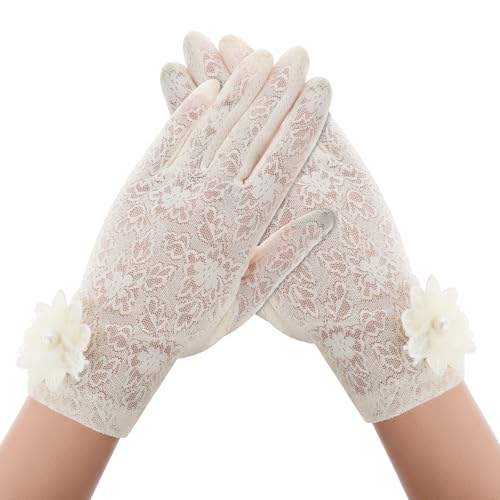 Spitzenhandschuhe Weiß Kurze Damen Handschuhe Blumen Halloween Kurze Spitzenhandschuhe für Teeparty Hochzeit Opernessen Halloween(Hautfarbe)