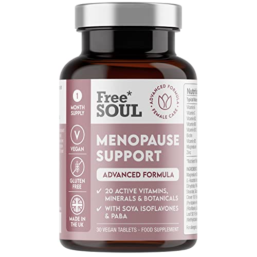 Menopause Supplement for Women - High Strength Support During Menopause - 20 Active Ingredients Plus PABA & SOYA Isoflavones - 1 Month Supply - Advanced Single Serve Tablets - Gluten Free - Free Soul