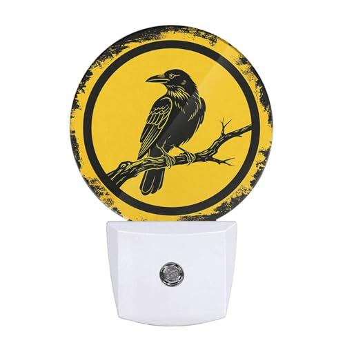 Image of EKOBLA Raven Night Light, Black Bird Crow on Branch Halloween Night Lights Plug Into Wall with Auto Sensor for Home
