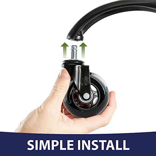 Rugged Rhino Office Chair Wheels 5 Pack, Heavy Duty Non-Scratch Roller Replacement Casters For Home Office Computer Gaming Chairs, Smooth Glide On Wood Floors And Carpet, Easy Install Fits Most, Black #TOP5