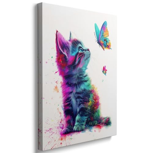 Ypxzzj Framed Butterfly Cat Canvas Wall Art & Decor for