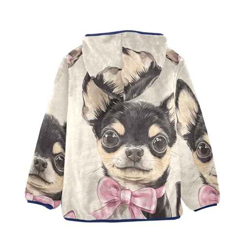 Cute Chihuahuas with Bows Girls Fleece Jacket Girls Fall Jacket Girls Zip Up Hoodie Girls Sherpa Jacket 2-10T2