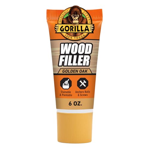 Gorilla All Purpose Wood Filler, Golden Oak Color, 6 Ounce Tube (Pack of 1) - Water Resistant for Indoor or Outdoor Projects and Repairs