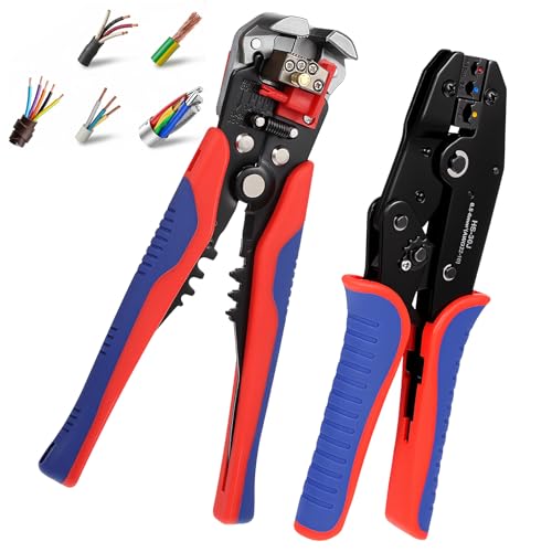Ckhoid Wire Stripper and Crimping Tool Kit, AWG 24-10 Automatic Stripper Tool with AWG 22-10 Ratchet Wire Terminal Crimper for Heat Shrink Wire Connectors