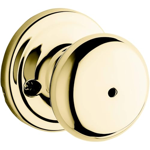 Image of Kwikset Hancock Interior Privacy Doorknob with Lock, Door Handle for Bathroom and Bedroom, Polished Brass Keyless Turn Lock Doorknob