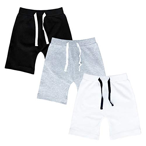 Sobowo Baby Boys Girls Shorts 3-Pack Newborn Solid Color Cotton Sport Jogger Shorts For Unisex Boy Girl 0-24 Months (Black/White/Grey, 9-12 Months) #TOP28