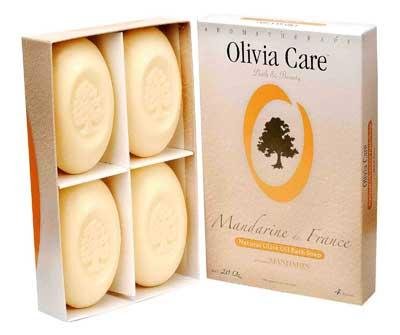 Olivia Care Jabón en barra de aceite de oliva natural francés, paquete de 4 (mandarina)