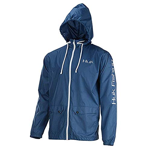 HUK Men's Breaker Navy Blue/White Small Full Zip Fishing Jacket with Hood