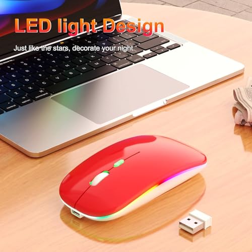 Image of LED Wireless Mouse, Slim Silent Mouse 2.4G Portable Mobile Optical Office Mouse with USB & Type-c Receiver, 3 Adjustable DPI Levels for Notebook, PC, Laptop, Computer (Red)