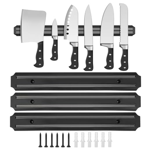 3 Pezzi Barra Magnetica per Coltelli, 33cm Portacoltelli Magnetico in Acciaio Inox, con Magnete Forte e 6 Viti, Calamita Coltelli Cucina, Barra Mmagnetica per Cucina, Ufficio, Sala Attrezzi, Nero