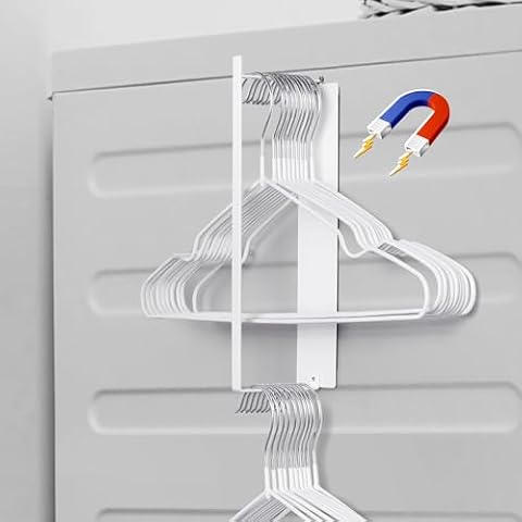 EASTTOWEST Magnetic Hanger Organizer Stacker,Clothes Hanger Storage Rack,Hanger Holder for Closet Laundry Room Washing Machine,White Cover