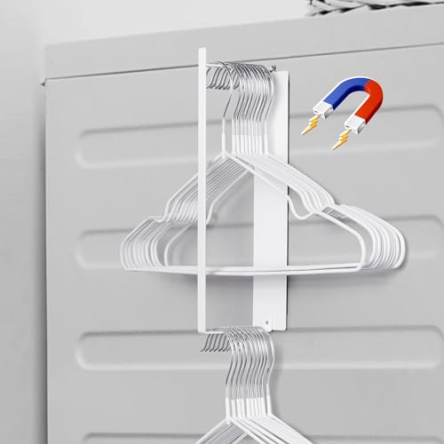 EASTTOWEST Magnetic Hanger Organizer Stacker,Clothes Hanger Storage Rack,Hanger Holder for Closet Laundry Room Washing Machine,White
