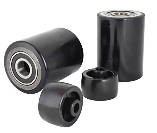 Pallet Jack/Truck Full Set Black With Back Axle, Steering Wheels 7"X 2" Pair, Front Load Roller 3" X 3.75" Pair With Bearings Id 20Mm Poly Tread Black With Entry Exit Roller And Protective Caps #TOP4