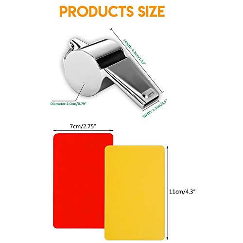 Friencity Referee Card Set Red Yellow Cards And 2 Pieces Coach Referee Metal Whistles With Lanyard Bulk, Extra Loud Stainless Steel Whistle For School Sports, Soccer, Football, Basketball #TOP1