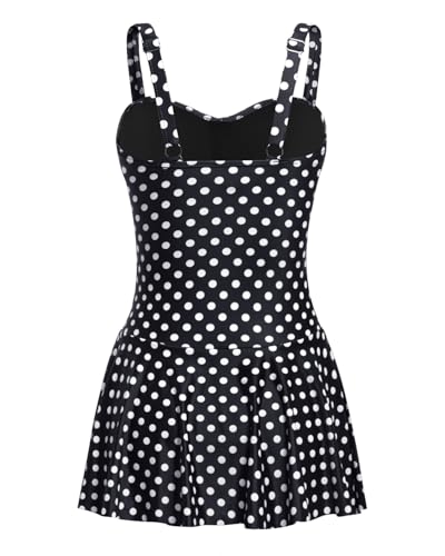 Image of Aqua Eve One Piece Swim Dress Tummy Control Swimsuit with Skirt Modest Bathing Suit Vintage Swimdress