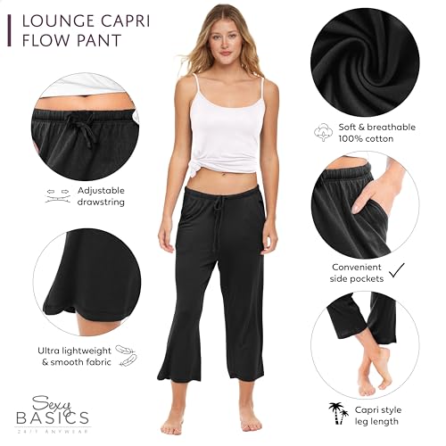 Sexy Basics Women's Cotton Lounge Pants | Sleep -Capri -Yoga Style | Drawstring PJ Bottoms | Multi Packs3