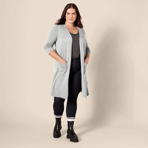 Amazon Essentials Damen Leichter, Länger Geschnittener, Langärmliger Cardigan-Pullover Mit Offener Vorderseite (In Übergröße Erhältlich), Hellgrau Meliert, S