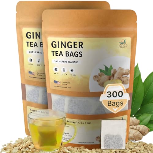 TeadreamTea Ginger Tea Bags - 300 Bleach-Free Tea Bags | Caffeine Free, Antioxidant, Calms Upset Stomach - Strengthen Immune System - Herbal Ginger Tea